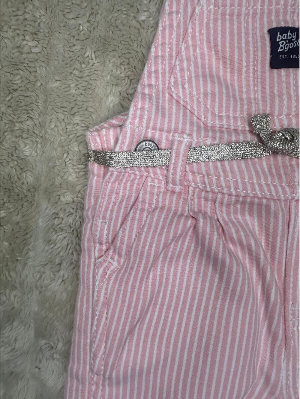 baby B'gosh classic pink/white striped cotton-blend overalls Size 9M - Picture 3 of 8